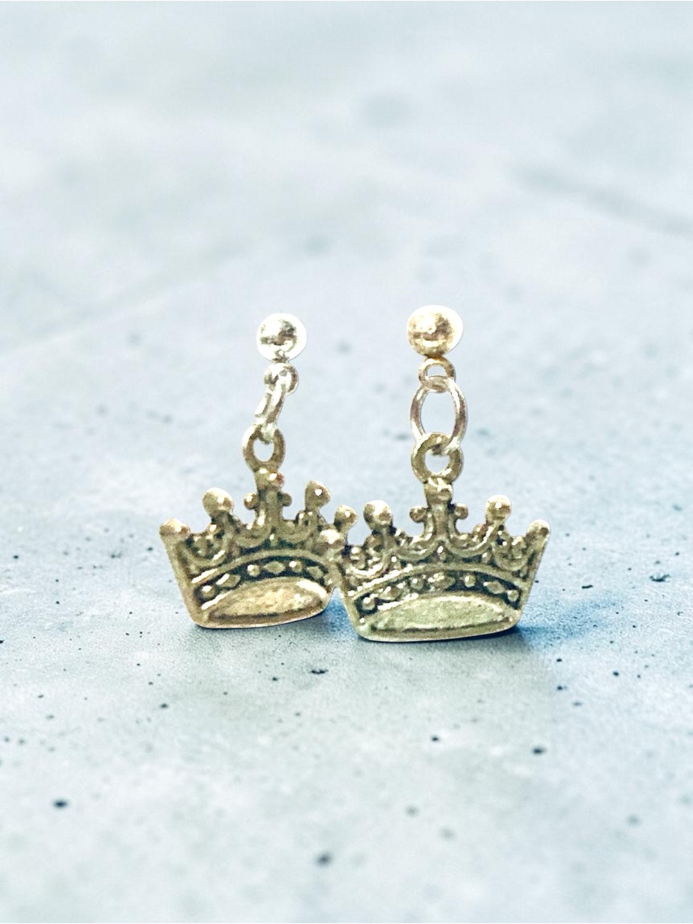 Silvertone Crown stud Drop Earrings - handmade